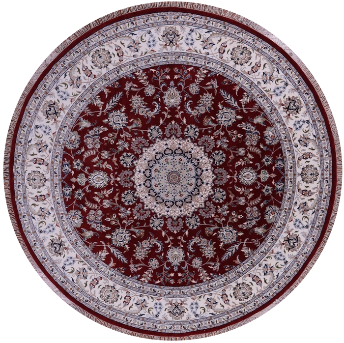 Round Wool & Silk Persian Nain Hand-Knotted Rug