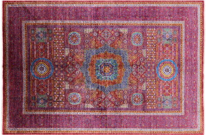 Hand-Knotted Mamluk Geometric Wool Rug