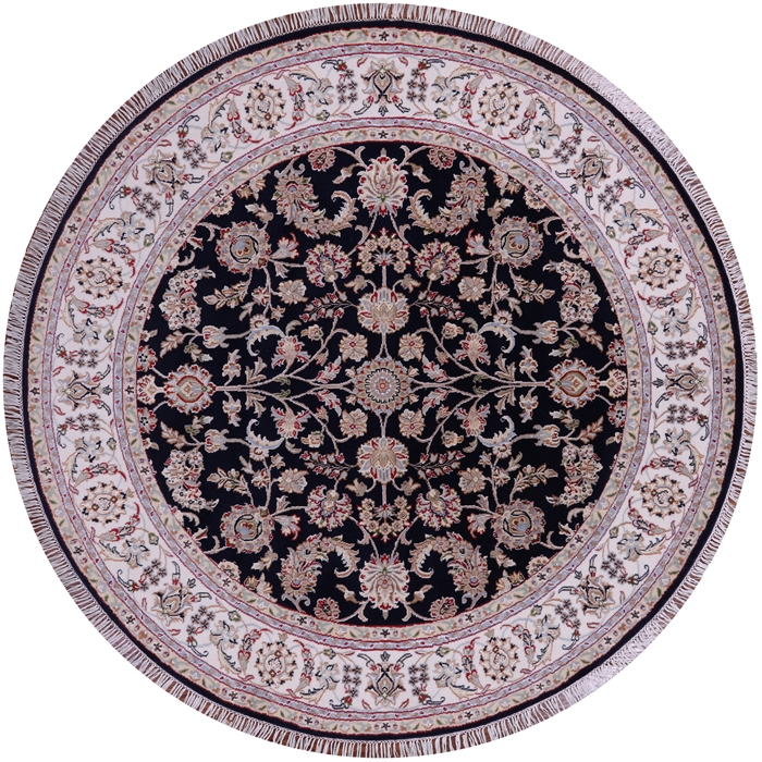 Round Persian Nain Wool & Silk Handmade Rug