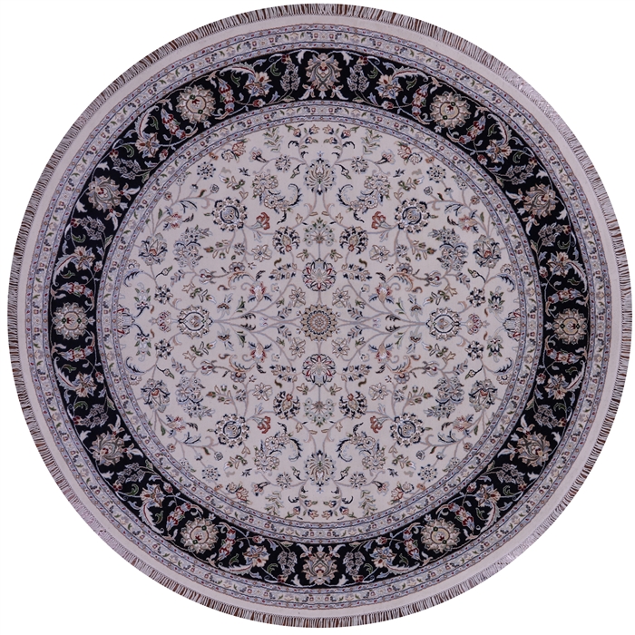 Round Persian Nain Wool & Silk Handmade Rug