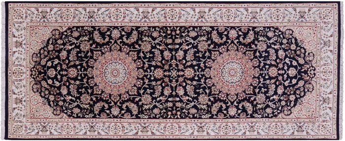 Handmade Persian Nain Wool & Silk Runner Rug