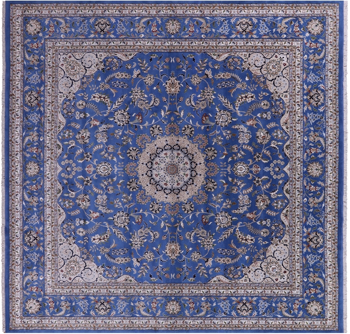 Square Wool & Silk Persian Nain Handmade Rug