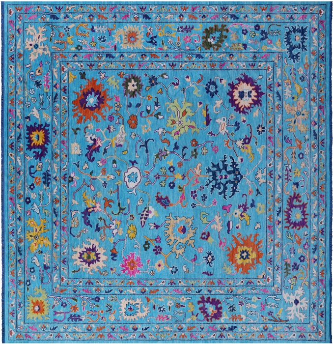 Square Turkish Oushak Hand Knotted Wool Rug