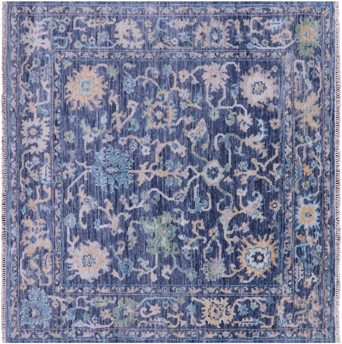 Square Hand Knotted Turkish Oushak Wool Rug