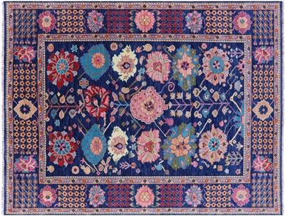 Blue Hand-Knotted Turkish Angora Oushak Wool Rug 9' 2" X 11' 10" - Q15420