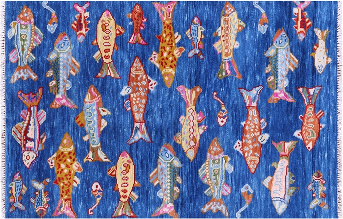 Hand-Knotted Gabbeh Fish Design Wool Rug