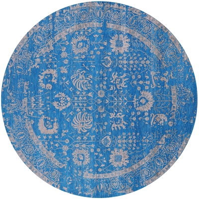 Round Wool & Silk Persian Tabriz Hand-Knotted Rug