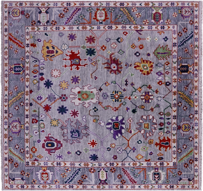 Square Turkish Oushak Hand-Knotted Wool Rug