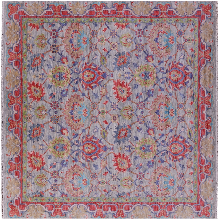 Square Hand-Knotted William Morris Wool Rug