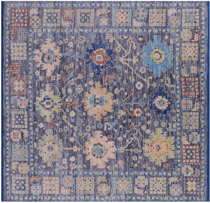 Square Hand-Knotted Turkish Oushak Wool Rug