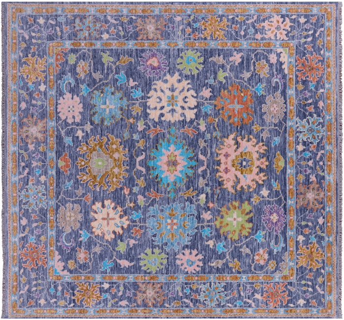 Square Hand-Knotted Turkish Oushak Wool Rug