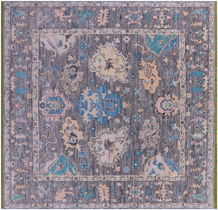 Square Turkish Oushak Hand Knotted Wool Rug