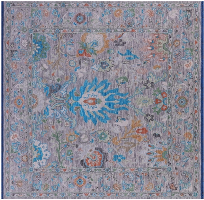 Square Turkish Oushak Hand-Knotted Rug