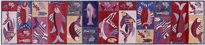 Runner Gabbeh Fish Design Hand-Knotted Wool Rug