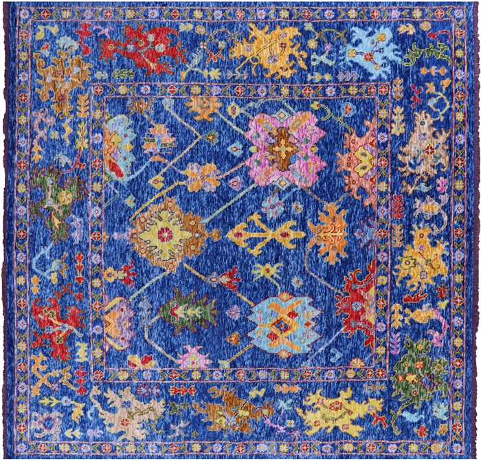 Square Handmade Turkish Oushak Wool Rug