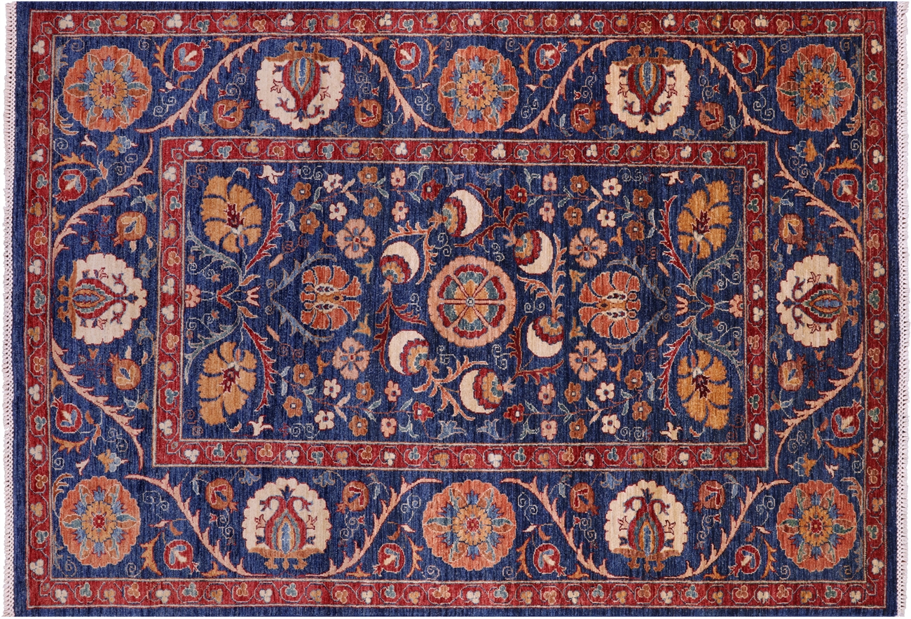 Blue Hand Knotted William Morris Wool Rug 5' 8 x 8' 2 - Q16152 by Manhattan Rugs