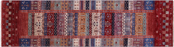 Hand-Knotted Persian Gabbeh Tribal Wool Runner Rug