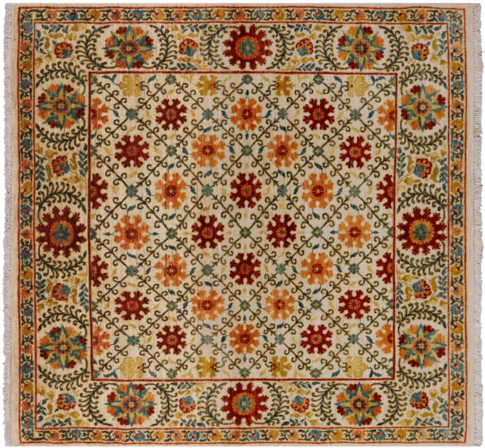 Square William Morris Handmade Wool Area Rug