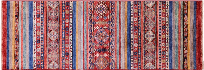 Super Kazak Khorjin Handmade Wool Runner Rug