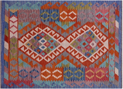 Kilim Vance Orange/Gray Hand-Woven Wool Rug -8'3 x 9'11