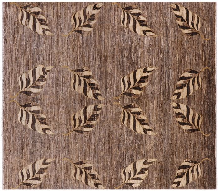 Modern Hand Knotted Wool Natural Rug