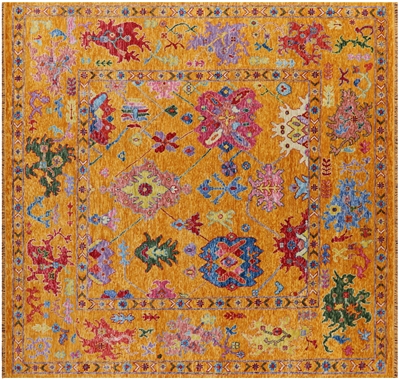 Square Hand Knotted Turkish Oushak Wool Rug