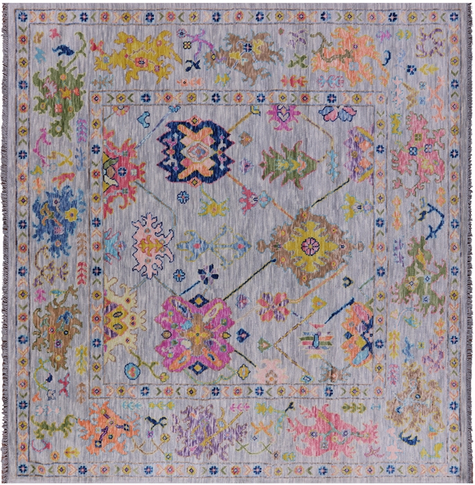 Square Turkish Oushak Hand Knotted Wool Rug