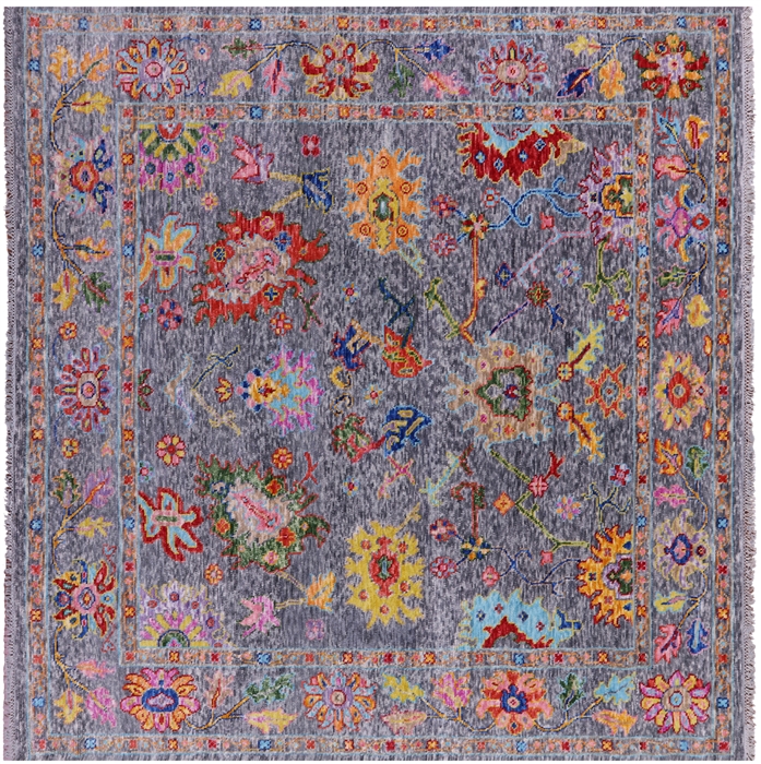 Square Hand Knotted Turkish Oushak Rug