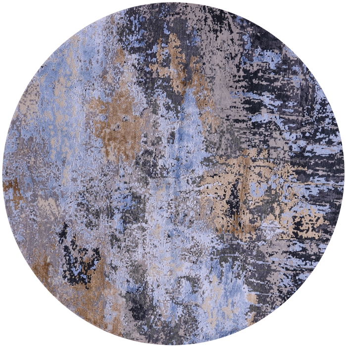 Round Hand Knotted Abstract Wool & Silk Rug