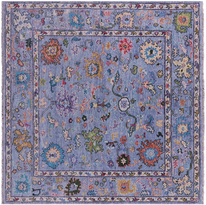 Square Handmade Turkish Oushak Wool Rug