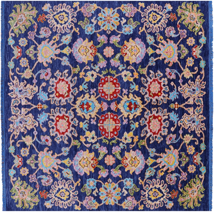 Square Handmade Turkish Oushak Wool Rug