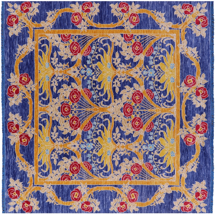 Square Handmade William Morris Wool Rug