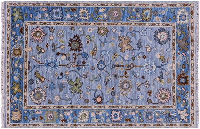 Blue Hand-Knotted Turkish Angora Oushak Wool Rug 4' 1" X 6' 2" - Q19307