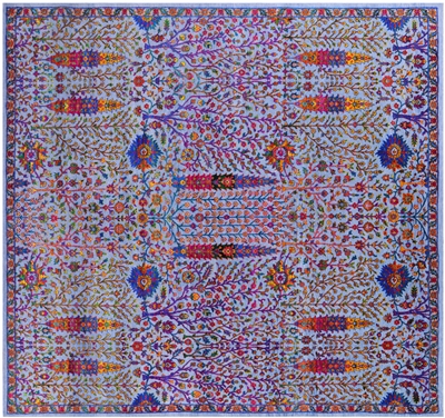 Square Persian Ziegler Hand-Knotted Wool & Silk Rug