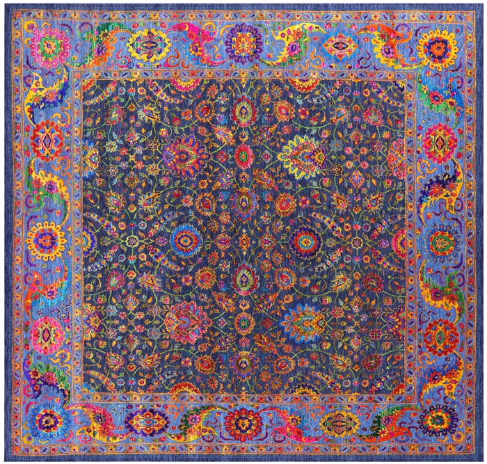 Square Wool & Silk Persian Tabriz Handmade Rug