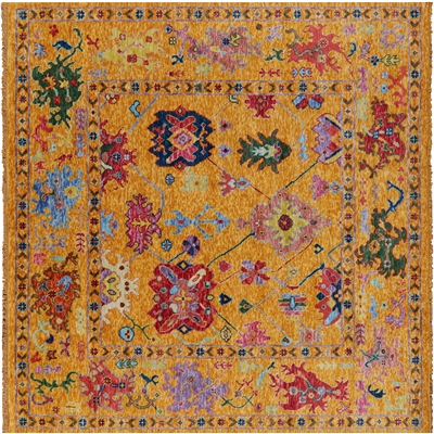 Gold 9' Square Handmade Turkish Angora Oushak Wool Rug - Q19831