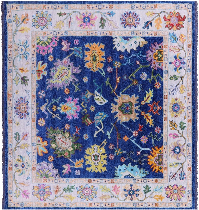 Square Handmade Turkish Oushak Wool Rug