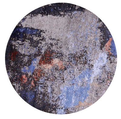 Round Modern Abstract Hand Knotted Wool & Silk Rug