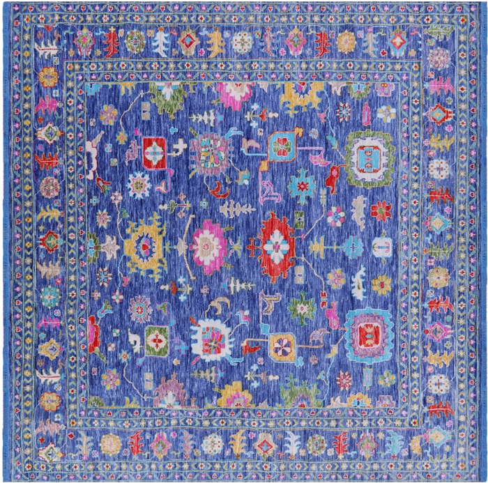 Square Hand Knotted Turkish Oushak Wool Rug