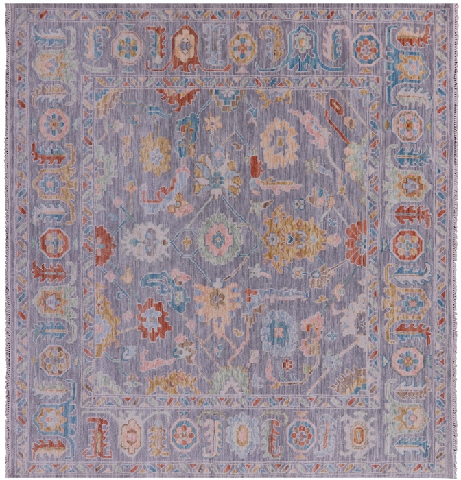 Square Hand Knotted Turkish Oushak Wool Rug