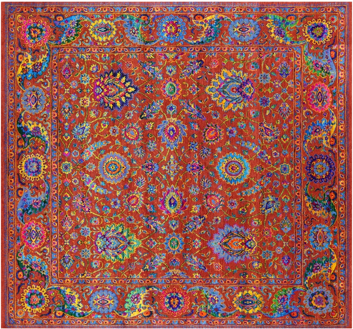 Square Persian Tabriz Handmade Wool & Silk Rug