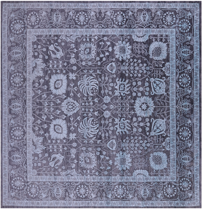 Square Persian Tabriz Hand Knotted Wool & Silk Rug