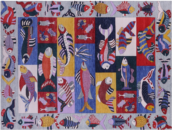 Gabbeh Fish Design Handmade Wool Rug