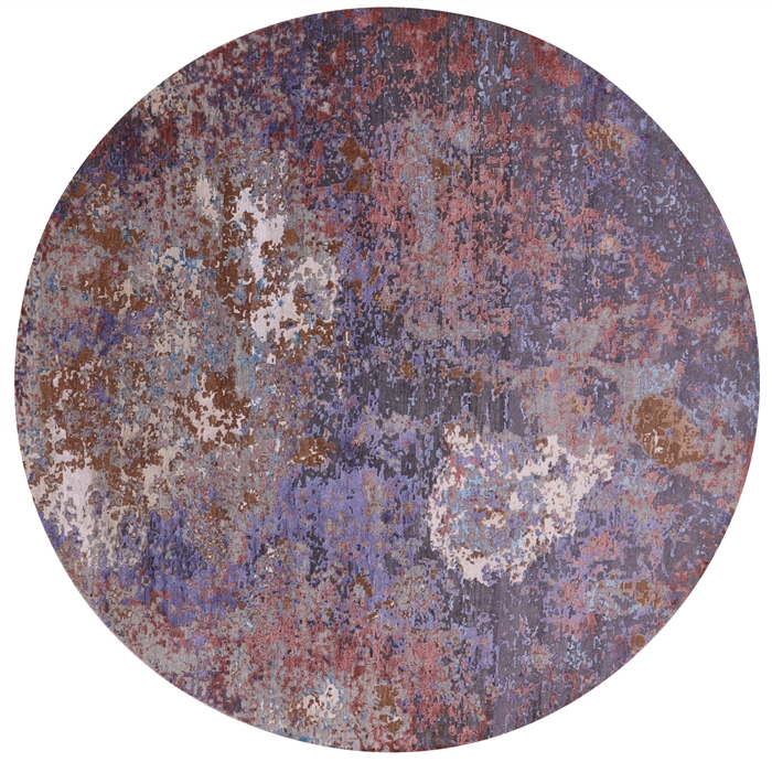 Round Abstract Modern Wool & Silk Handmade Rug