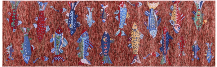 Runner Gabbeh Fish Design Hand Knotted Wool Rug