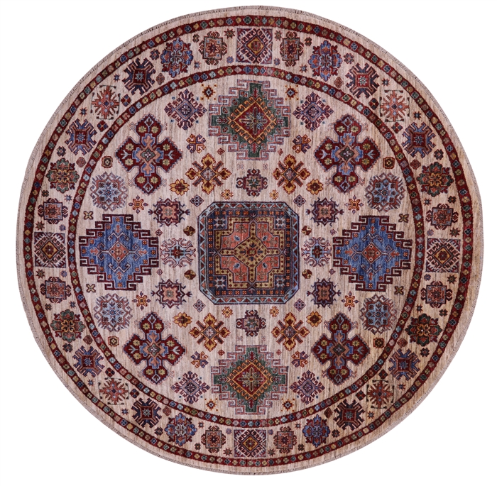 Round Handmade Super Kazak Wool Rug