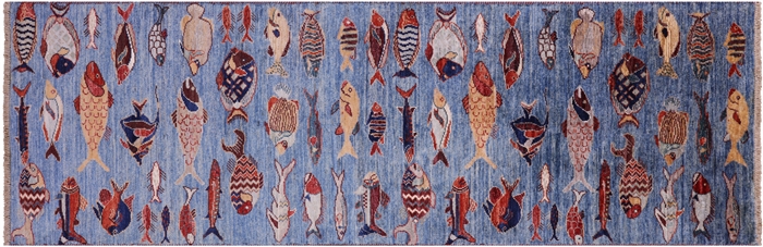 Runner Gabbeh Fish Design Hand Knotted Wool Rug