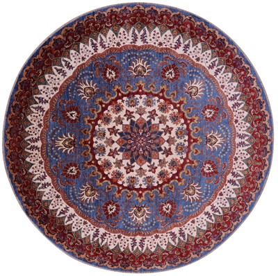 Round Handmade Super Heriz Serapi Wool Rug