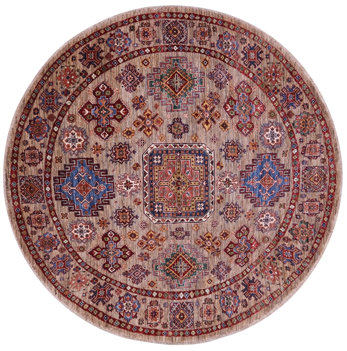 Round Handmade Super Kazak Rug