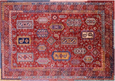 Red 6' 0" X 8' 8" Hand-Knotted Tribal Fine Serapi Rug - Q20876